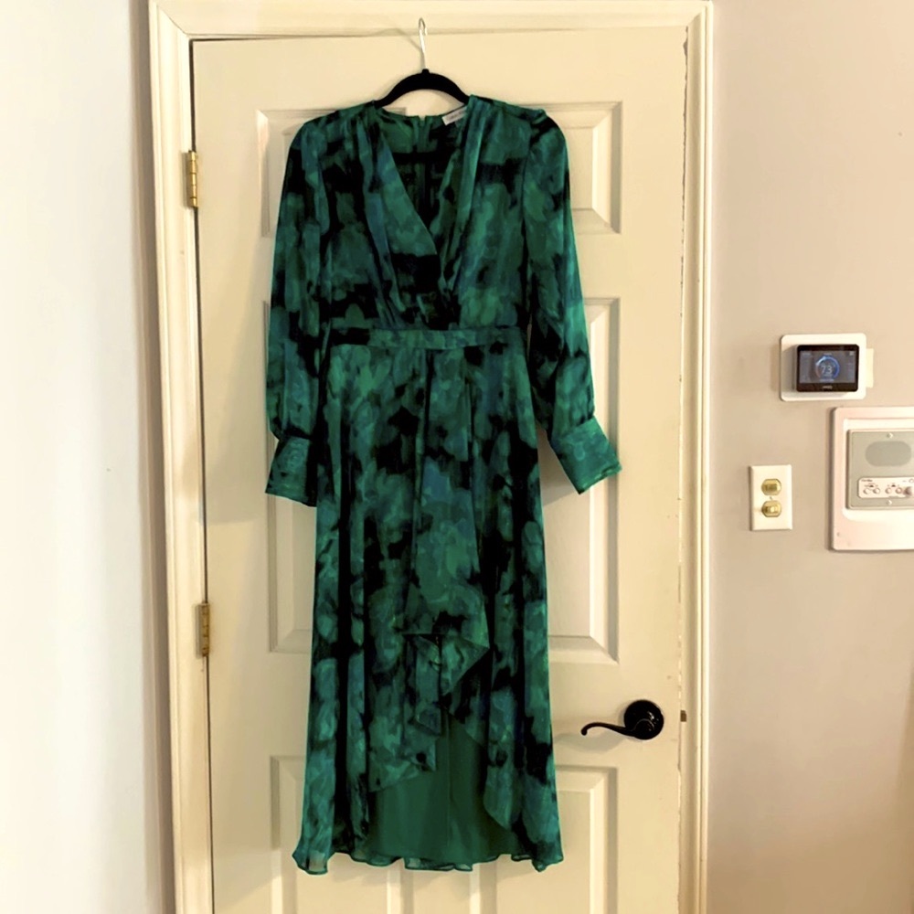 Calvin Klein high low dress with metallic thread